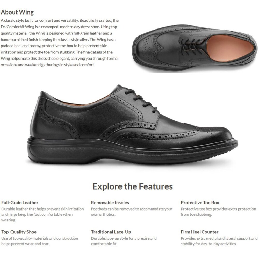 Dr. Comfort Wing 8329 Brown Leather Wingtip Derby Mens 9M Diabetic Dress Shoes - Picture 7 of 15